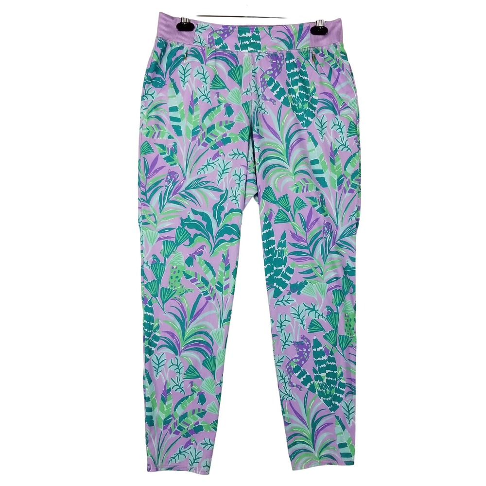 Lilly Pulitzer Luxletic Leggings Women Size M Purple Green Tropical Leaf Print